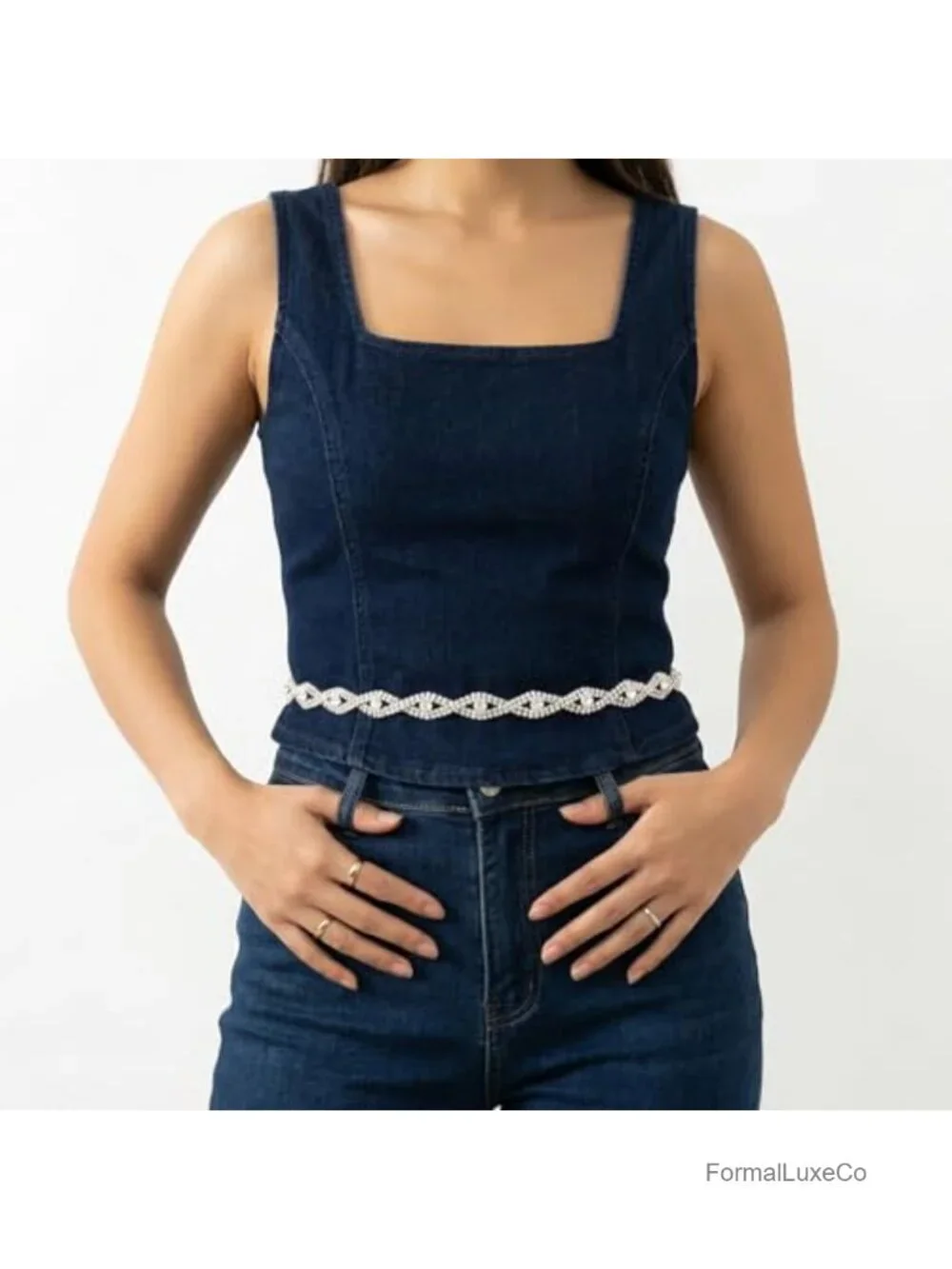 Rhinestone Belt for Formal Dress Adjustable Silver Chain Belt